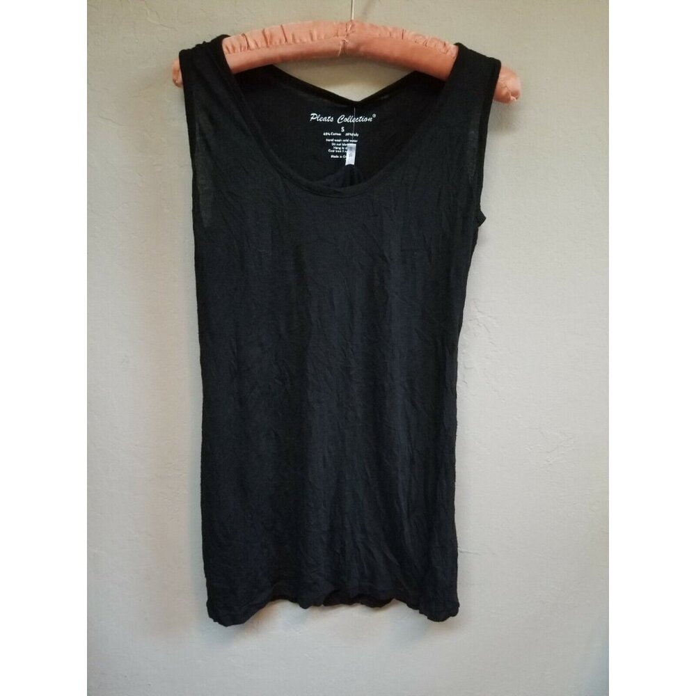 Pleats Collection Womens Sleeveless Lightweight Tunic Tank Top Black Small New